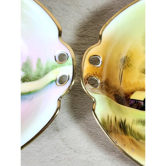 Rare Meito China Bowl Dish 7" Hand Painted Gold Trim Double Handle 1930 Japan - Picture 7 of 15